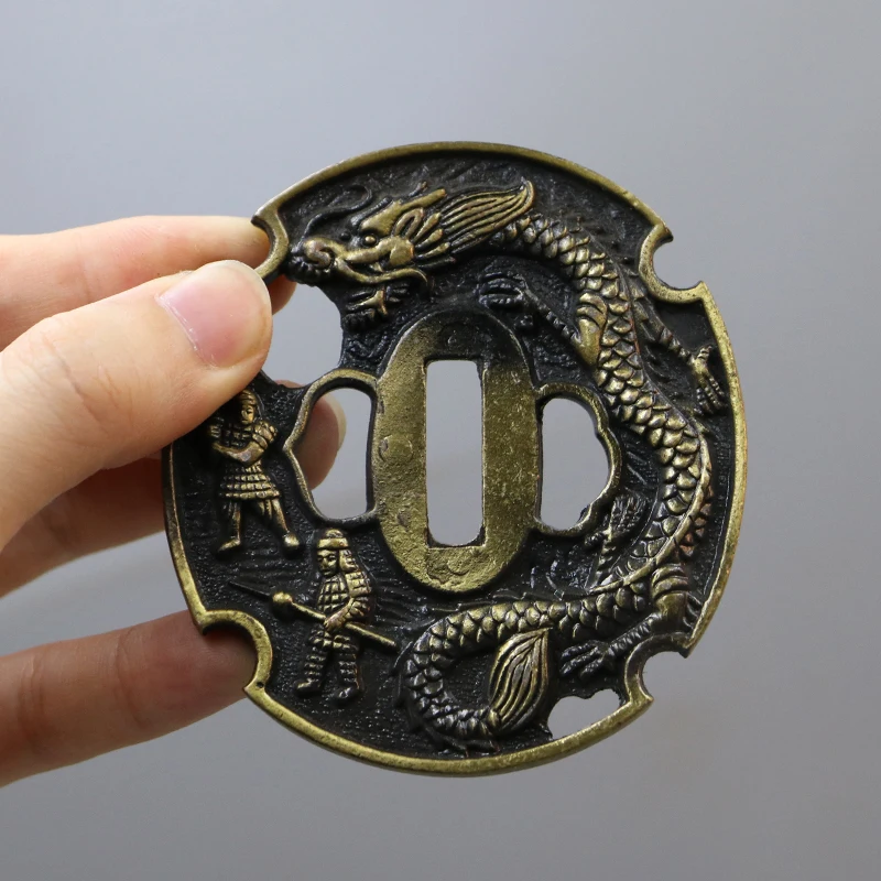 Nice Alloy Antique Green Dragon Theme Tsuba Guard For Real Japanese Samurai Katana Or Wakizashi Sword