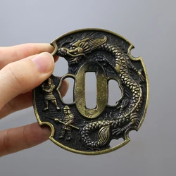 Nice Alloy Antique Green Dragon Theme Tsuba Guard For Real Japanese Samurai Katana Or Wakizashi Sword
