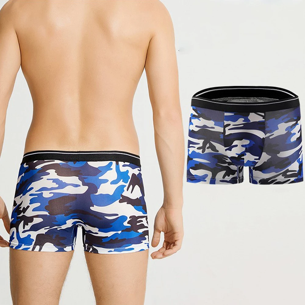 Fashionshorts Men Sexy Print Ice Silk Beach Style Underwear Briefs Bulge Pouch Soft Underpants Trunksshorts