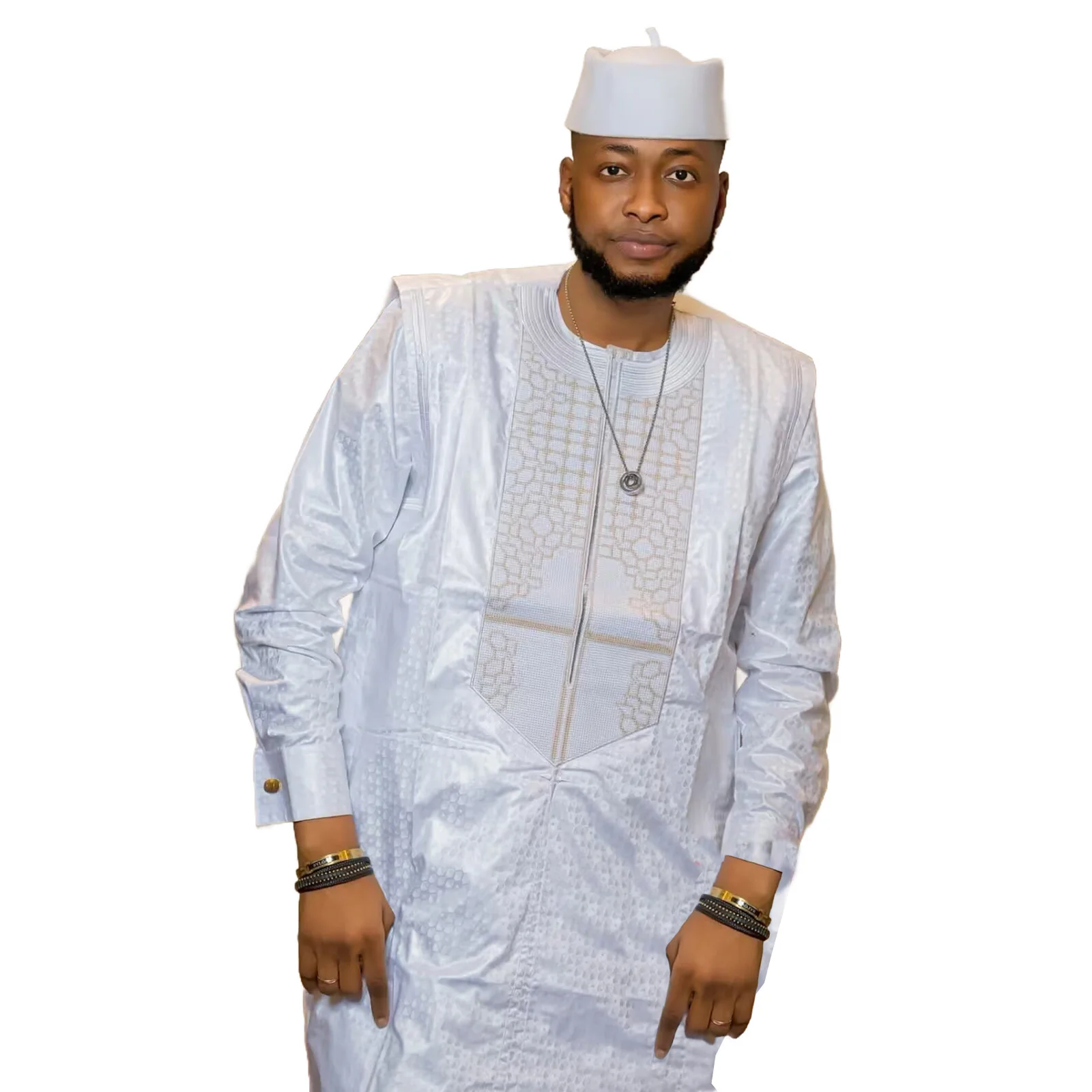 African Clothing For Men Traditional Bazin Riche Embroidery Design Top Long Sleeve 3 Piece Set