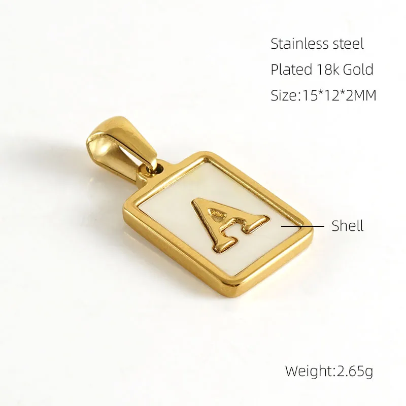 Stainless Steel 18K Gold Plated 26 A-Z Initials Square White Shell Base Pendant for Women Name Necklace