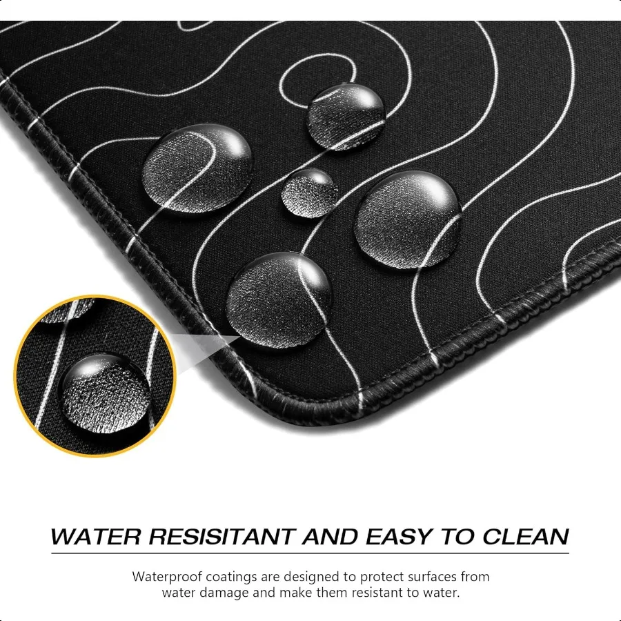 XVX Schwarz-Weiß-Topografisches Mauspad XXLarge Gaming-Mauspad für den Schreibtisch 35,4 x 15,7 Zoll, wasserdichte Schreibtischunterlage mit rutschfestem Gummi