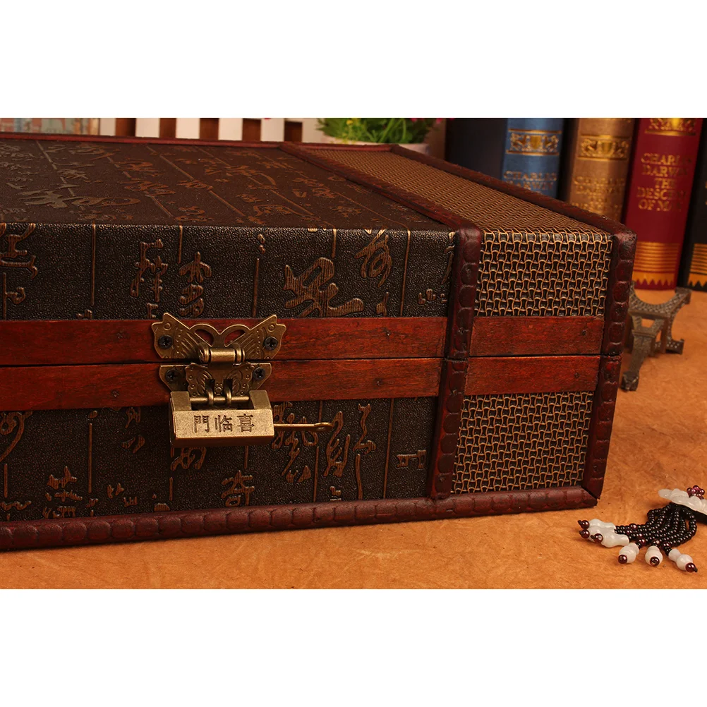 Vintage Desktop Storage Boxes Wooden Books Storage Case Jewelry Container Large Sundries Document Box without Lock (Chinese Styl