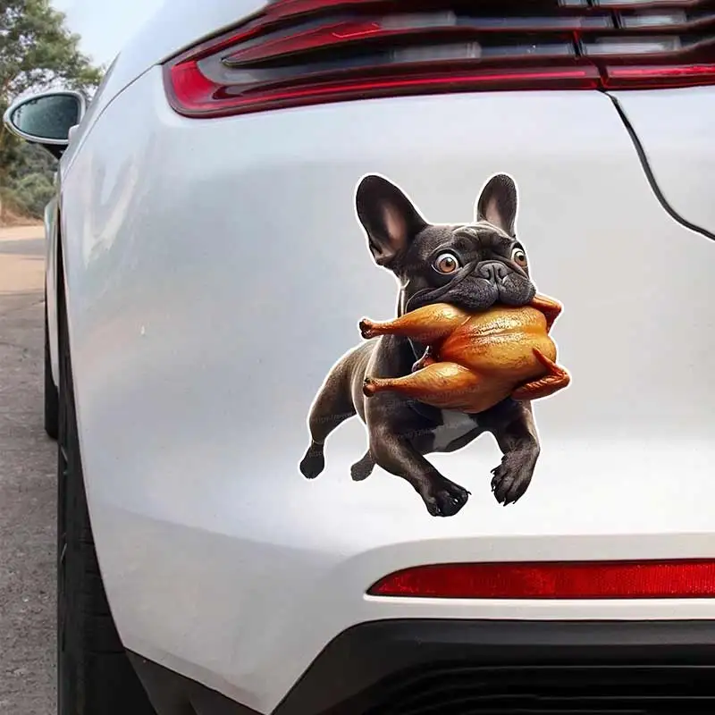 

French Bulldog Steals Chicken Car Sticker Vinyl Decal Waterproof Rear Window Motorcycle Camper Truck Laptop Decoration SH876