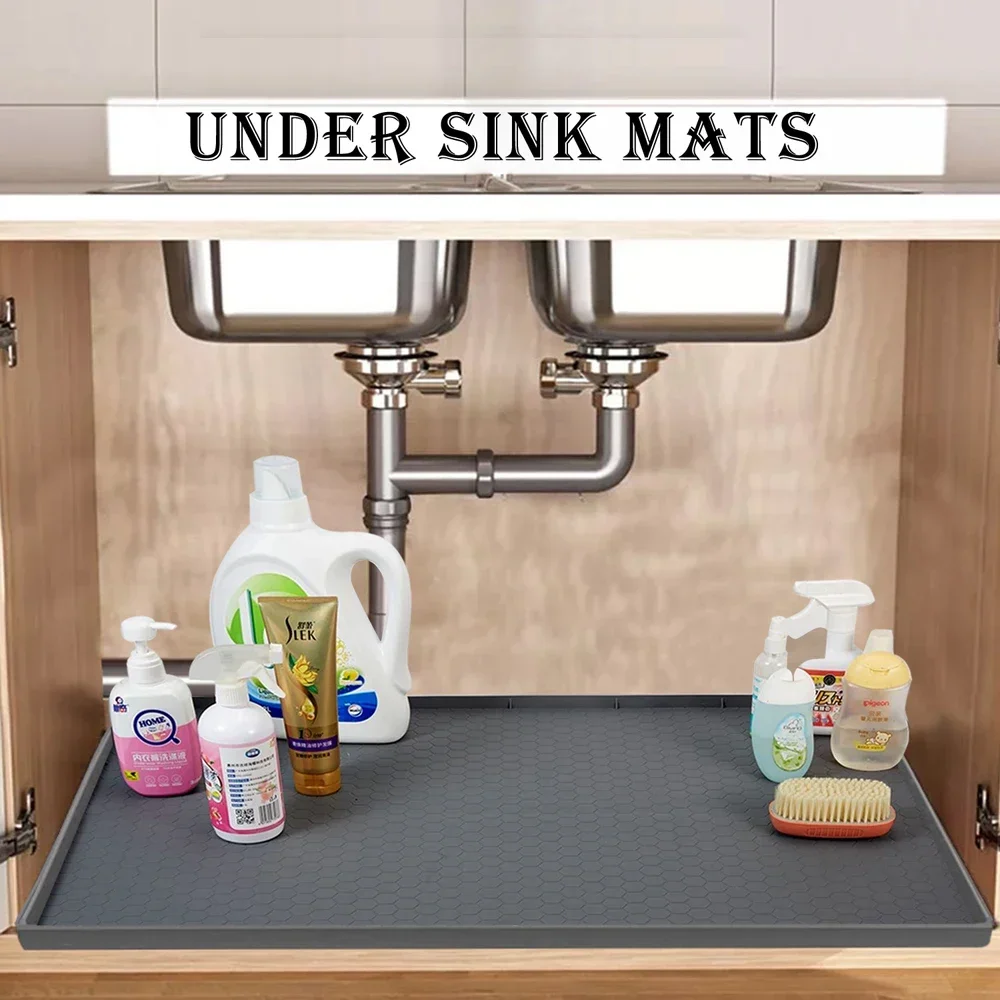 Under Sink Mats Waterproof Silicone Under Kitchen Sink Liner Mat Flexible Rubber Washable Shelf Mats Drawer for Bathroom