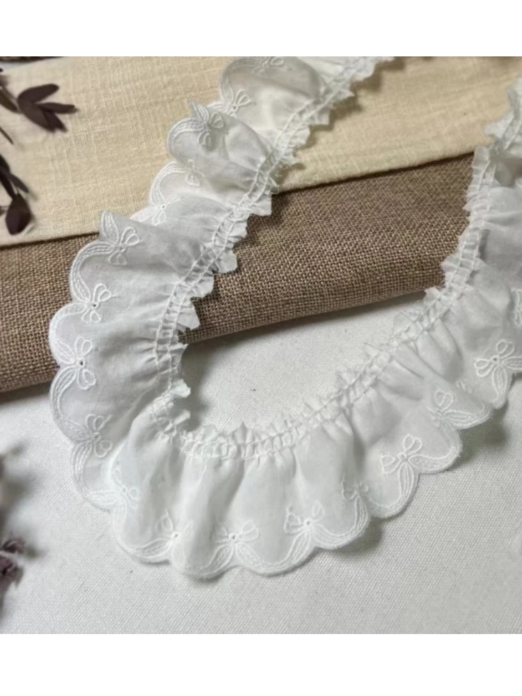 4CM Wide Modern White Cotton Embroidery Lace Fabric DIY Bow Knot Collar Trim Ribbon Sewing Tassel Guipure Wedding Cloth Decor