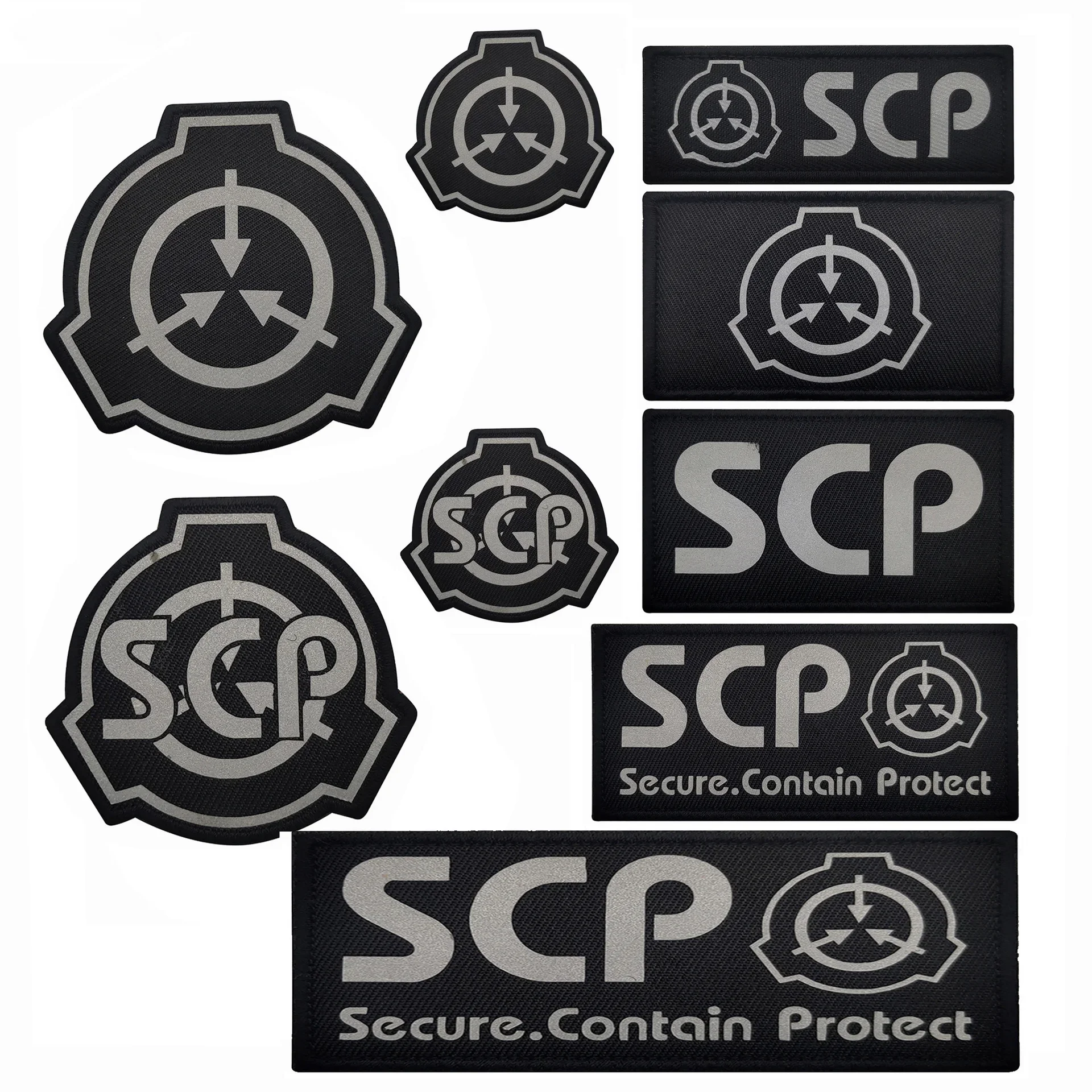 Reflective SCP Foundation Logo Embroidered Cloth Sticker Tactical Patch Morale Badge Backpack Sticker Armband Patch on Clothing