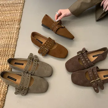 여성용 메탈 버클 스트랩 플랫 메리 제인 슈즈, 부드러운 캐주얼 신발, 얕은 발레 플랫 슈즈, 패션