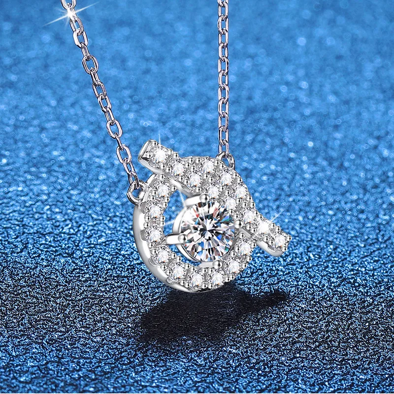 D color moissanite necklace classic small Q pig nose moissanite 1 carat pendant silver necklace platinum PT950 mark