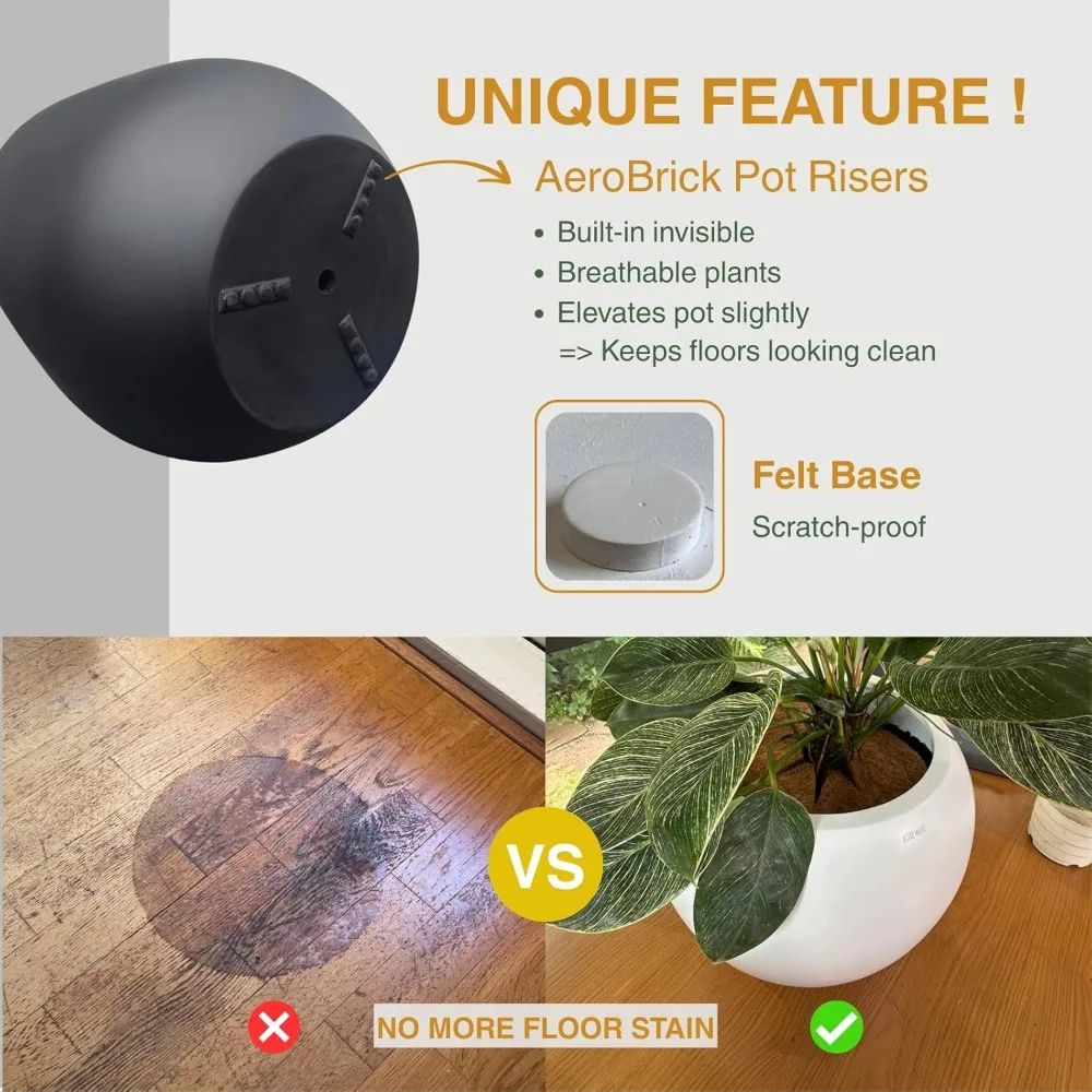 زارع ألياف مستدير مدبب بقطر 16.5 ارتفاع × 15، فتحة تصريف، لمسة نهائية ناعمة، مقاومة للطقس للاستخدام الداخلي والخارجي #6