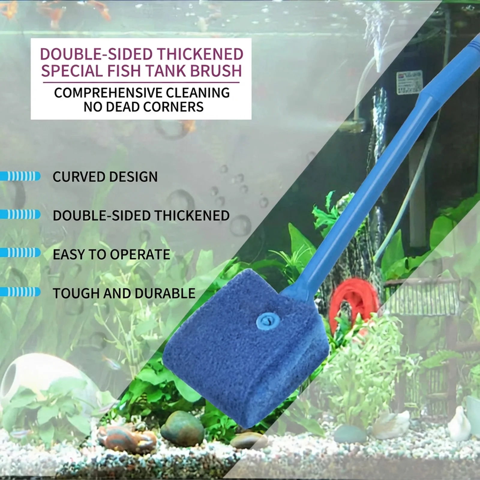 Aquarium Cleaning Brush Long Handle Glass Scrubbing Tool Durable Small Versatile Brush Head For Fish Tanks And Glass Containers