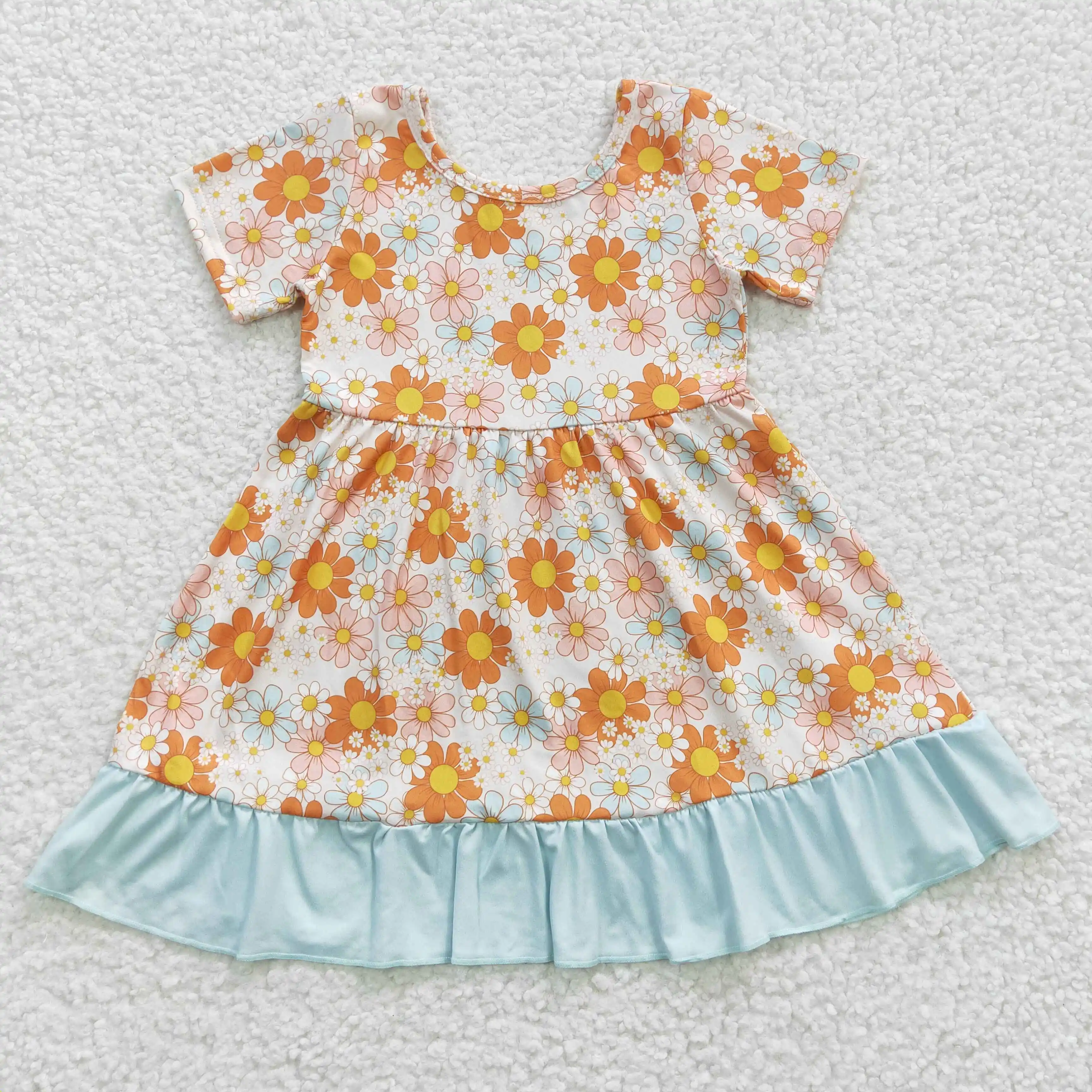 

GSD0331 Children Girl Summer Clothes Flutter Sleeve Flower Print Milk Silk Kids Fashion Dresses