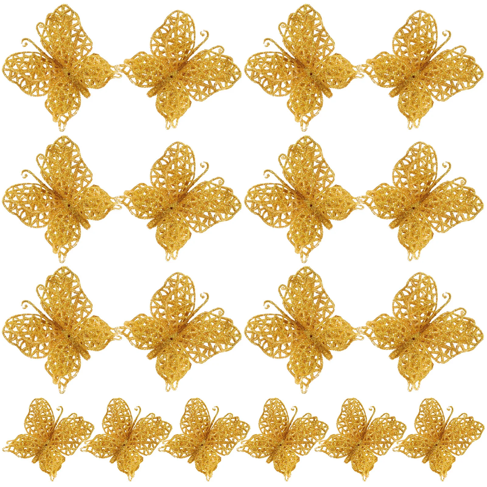 

24Pcs Christmas Tree Butterfly Glitter Hollow Decorations Artificial Butterflies Xmas Wreath Ornaments DIY Party Decor