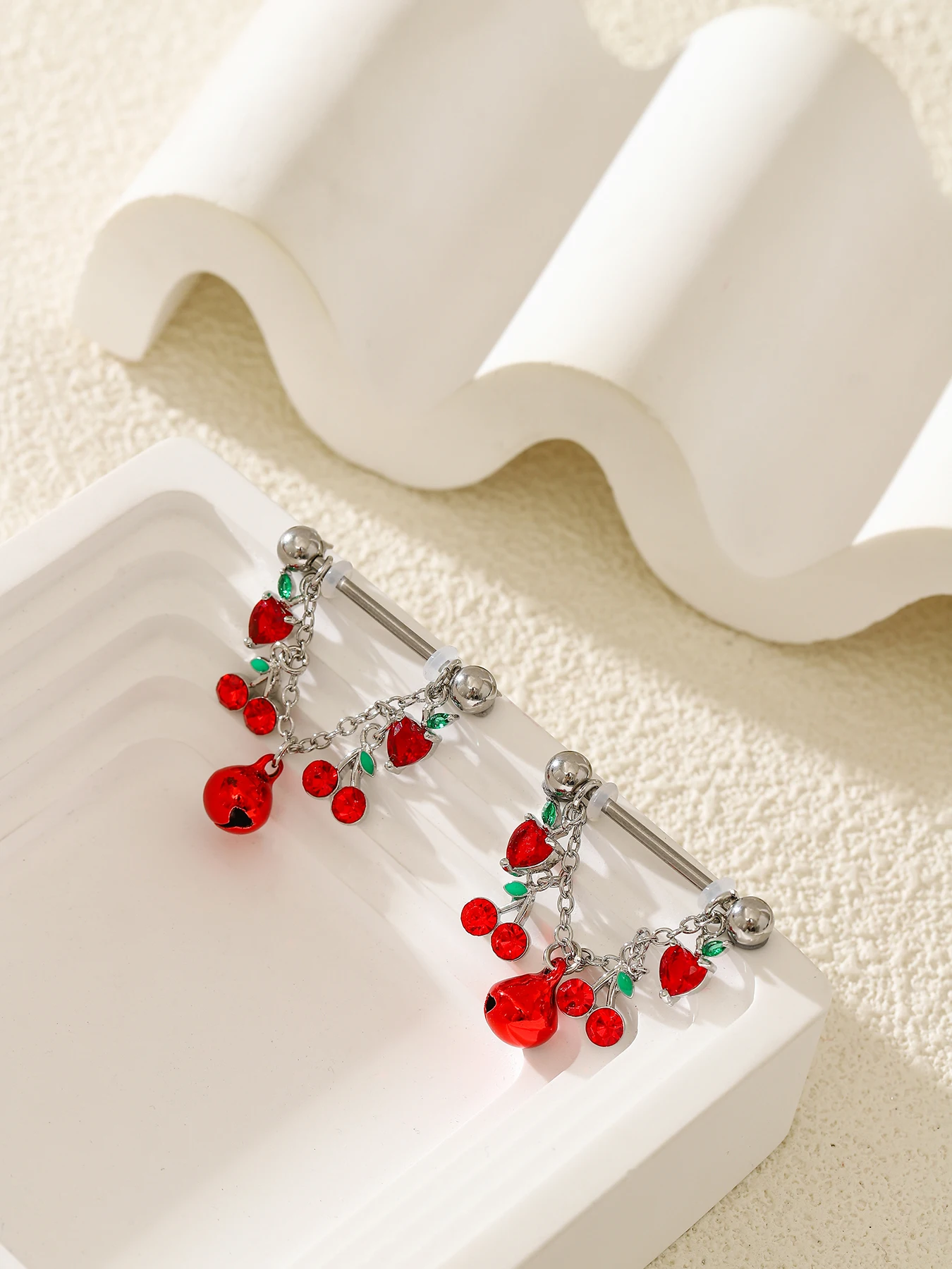2pcs Fashionable And Cute Fruit Chain Bell Breast Ring For Women Pierced Barbell Breast Nail Gift Gift Jewelry