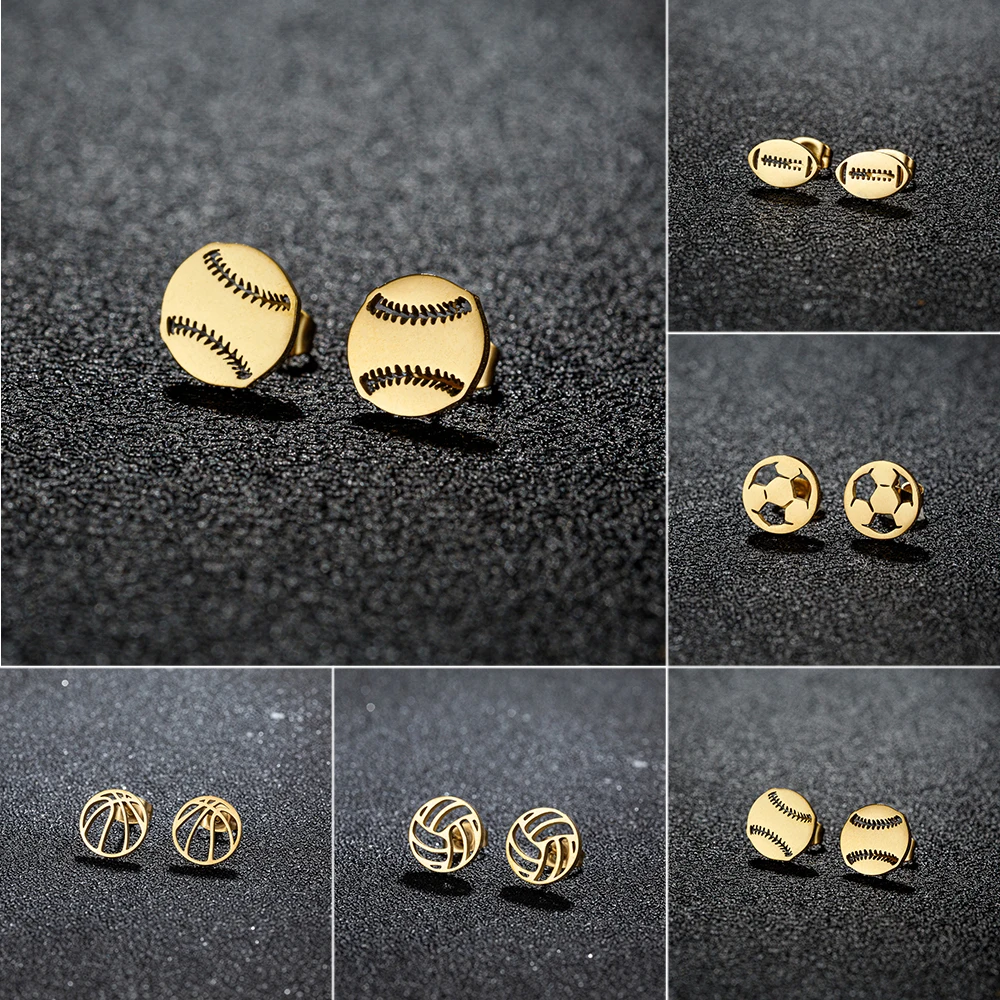 Shuangshuo Trendy Baseball Studs Earrings For Women Stainless Steel Football Volleyball Softball Sports Earrings Jewelry Gift