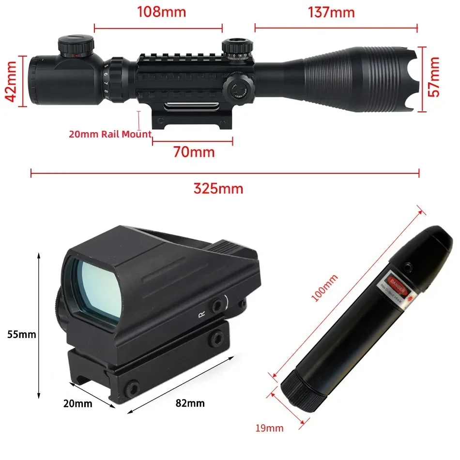 4-16x50EG Optics Riflescope with Laser Illuminated Tactical Sight Combo Airsoft Snipe Gear Hunting Shooting Holographic Scope