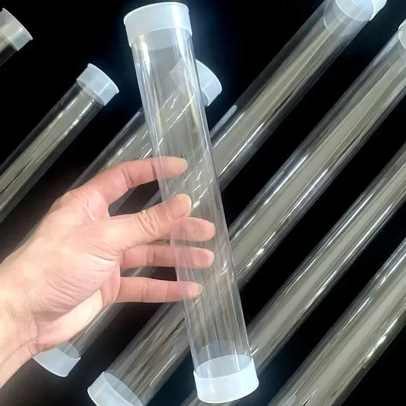 

100PCS 34x35x300mm/12Inch Length Clear Storage Tube Small Plastic Round Tubing with Caps Rigid Bottle Container