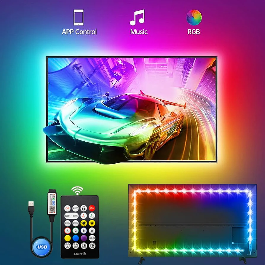 USB TV Backlight for 50-75inch TVs Smart RGB Led Strip Light APP Remote Control Music Sync Led Light Game Room Ambient Light