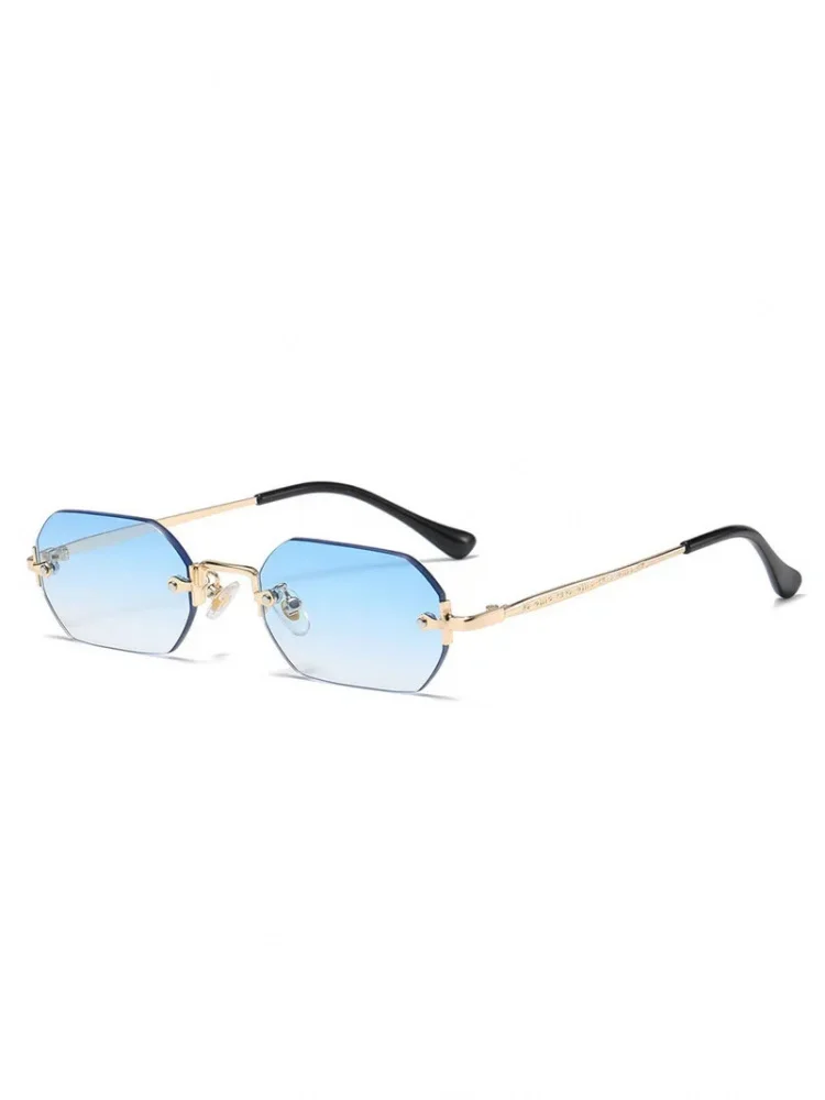 Vintage Randlose Polygon-Sonnenbrille für Damen und Herren Luxusmarken-Designer Beliebte Reise-Sonnenbrille mit Kleinem Rahmen für Damen