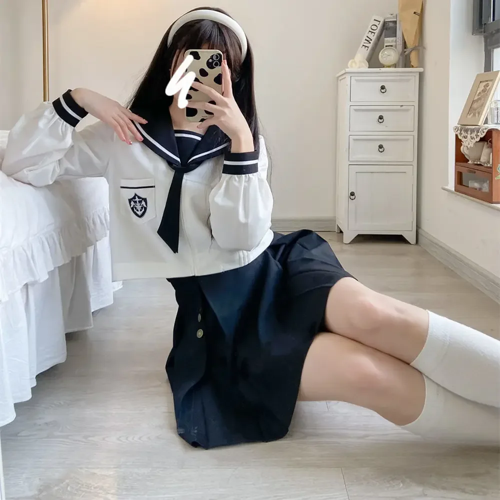 2024 Autunno Originale Giapponese Jk Uniforme A Maniche Lunghe Magliette E Camicette Mini Gonna di Modo delle Donne Coreano Della Scuola Ragazza Uniforme Vestito Da Marinaio