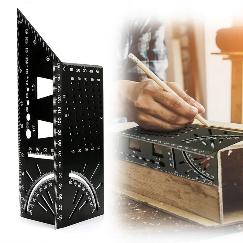 مسطرة مربعة لأعمال النجارة من سبائك الألومنيوم الفاخرة BB - أداة قياس زاوية ميتري ثلاثية الأبعاد - تخطيط نجار 45/90 درجة #4