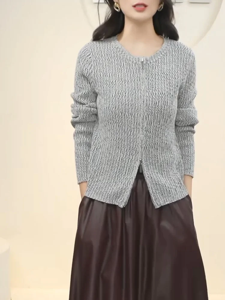 

Autumn 2025 Women's Personali Streetwear Long Sve Double Zipper round Ne Knitwear Jaet American Retro Sweater Versatile