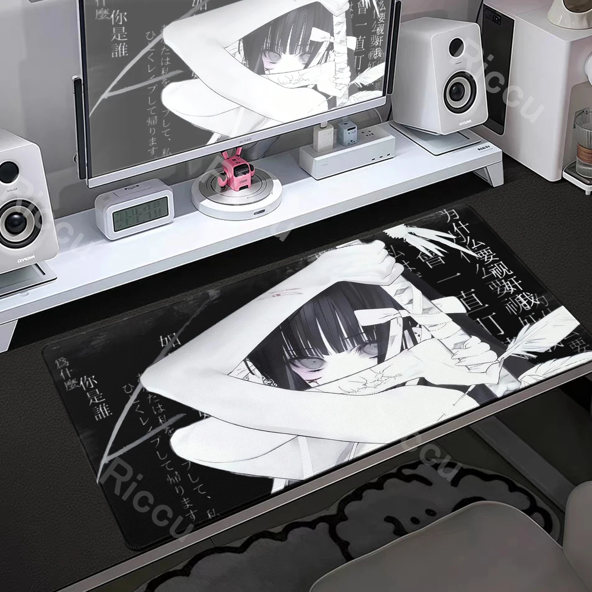 黒白スケルトン剣女の子マウスパッド美学 XXL アニメガールマウスパッドゲームラップトップ大型テーブルマットオフィス Pc アクセサリー