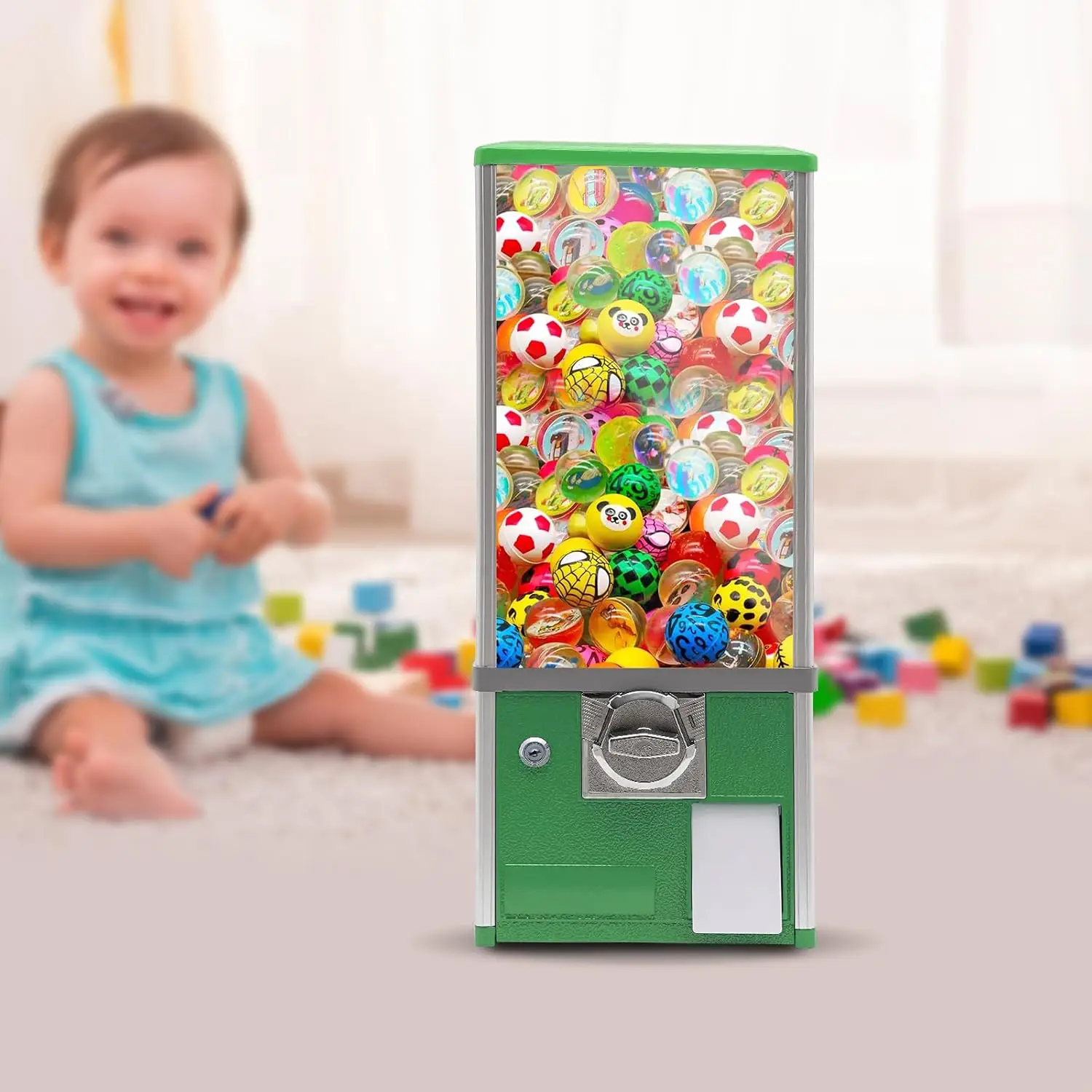 Commercial Candy Vending Machine, 4-Quarter Operated Toy Dispenser with Key Lock, 250-Capacity Capsule Vendor for Arcades Stores
