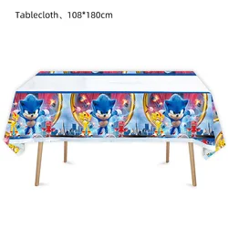 Cartoon Disposable Tablecloth Sonices Theme Party Tablecloth Anime Theme Birthday Party Tableware Decoration Set Supplies