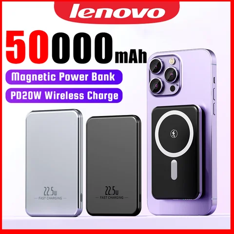 Lenovo 울트라 슬림 보조베터리 Mac 고속 충전 보조 배터리 50000mAh 자기 자석 무선 충전 iPhone Samsung