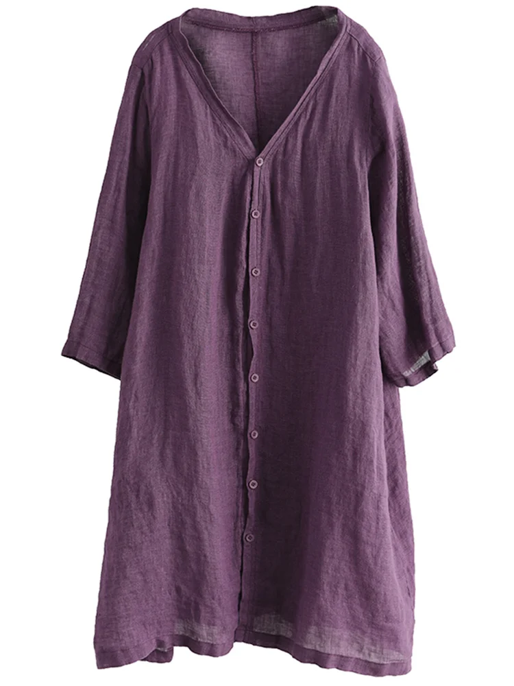 جديد الصيف المرأة القطن الكتان معطف طويل فضفاض تكييف الهواء irt رقيقة الفنية الرجعية اللون ملابس خارجية Jaet #5