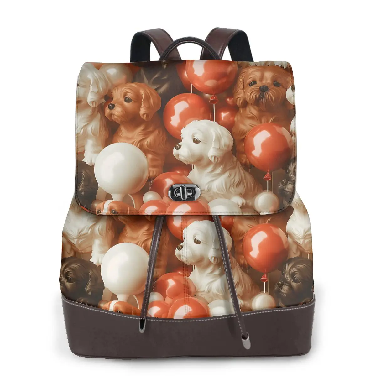 강아지와 풍선 3D 패턴 새로운 핫 여성 배낭 디자이너 고품질 가죽 간단한 패션 대용량 배낭