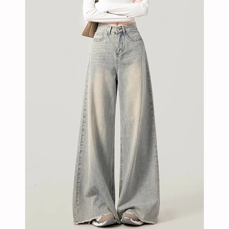 Female Korean Narrow Straight Leg Jeans Girls Retro Solid Thin Denim Pants Lady Fashion Casual High Waist Trousers
