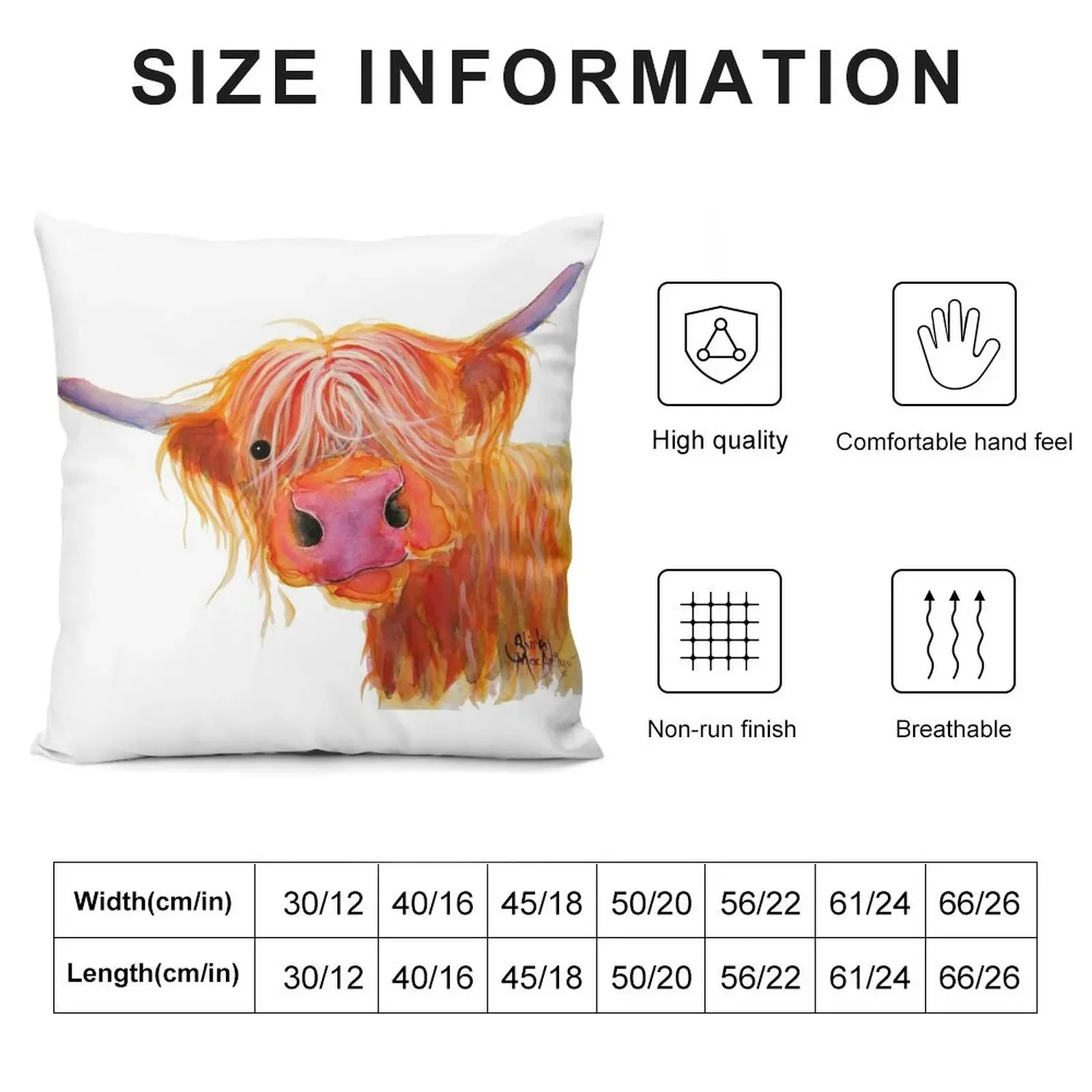 Highland Cow PRiNT 'Angus' by Shirley MacArthur Throw Pillow Cushions Decorative Cushions Cushions For Children pillow