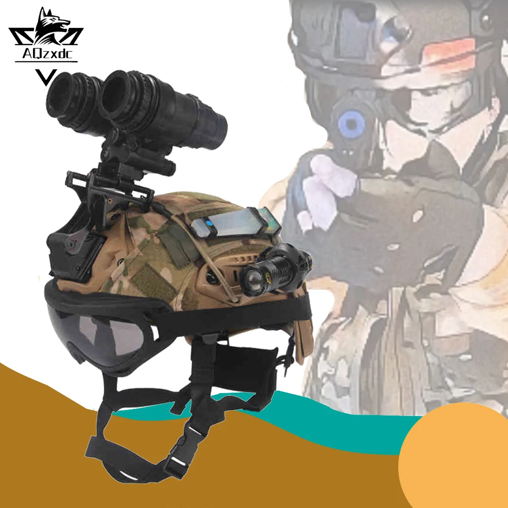 Children's Tactical Helmet Set With NVG Bracket Goggles Flashlight Signal Light for Airsoft Paintball Hunting Christmas Gifts