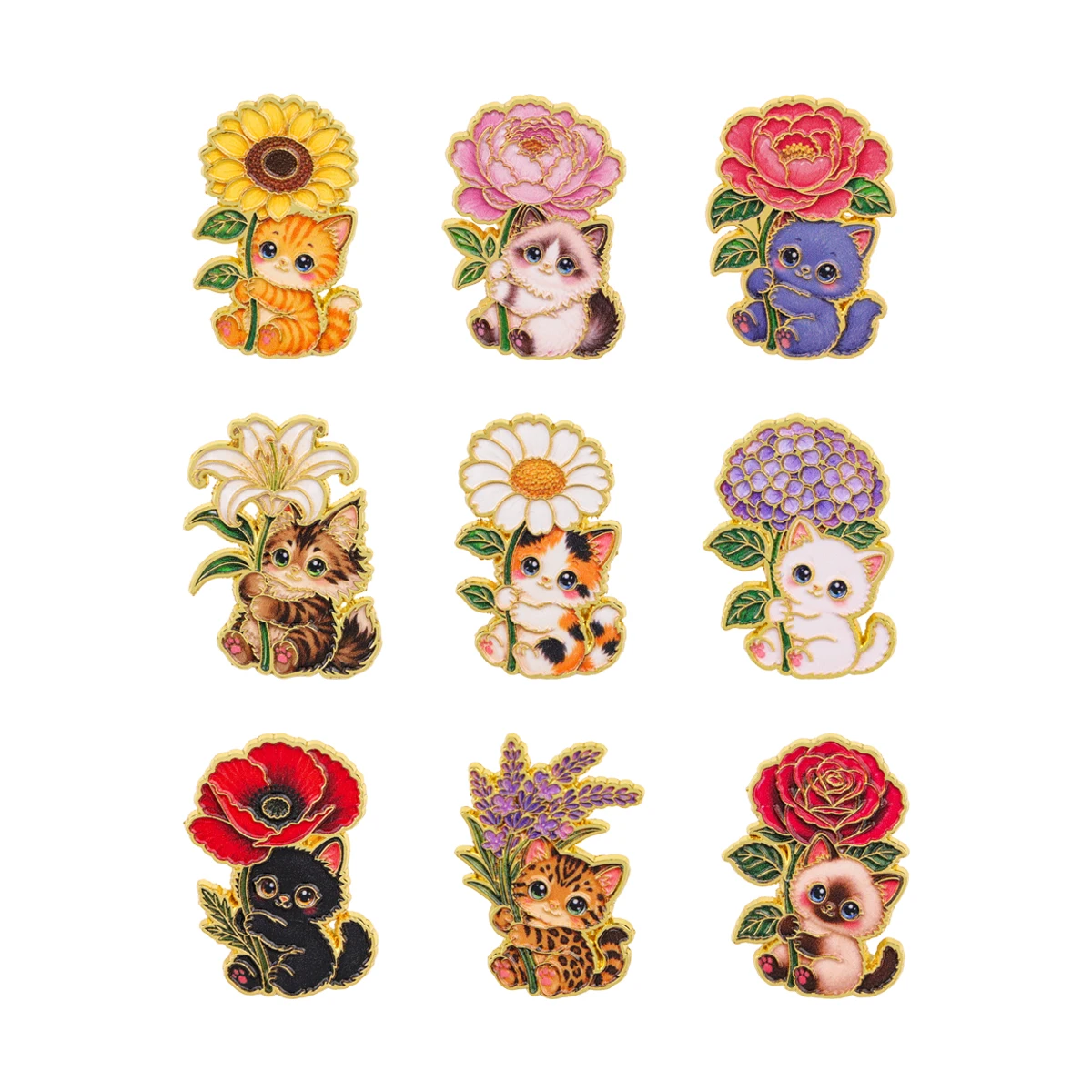 9-teiliges Set niedlicher Tierbroschen für Damen, Vintage-Emaille-Pins, Cartoon-Katzen-Schmuck, modische Kragenabzeichen, Geschenk-Accessoires – Detail 2