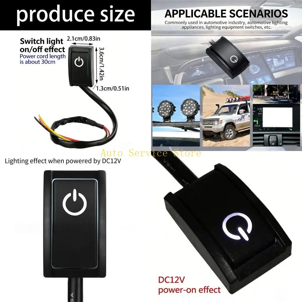 462A 12V 200mA Car Push Button Switches Double Sided Tape Mount with Light Plastic Turn ON/OFF Switches Easy Installation
