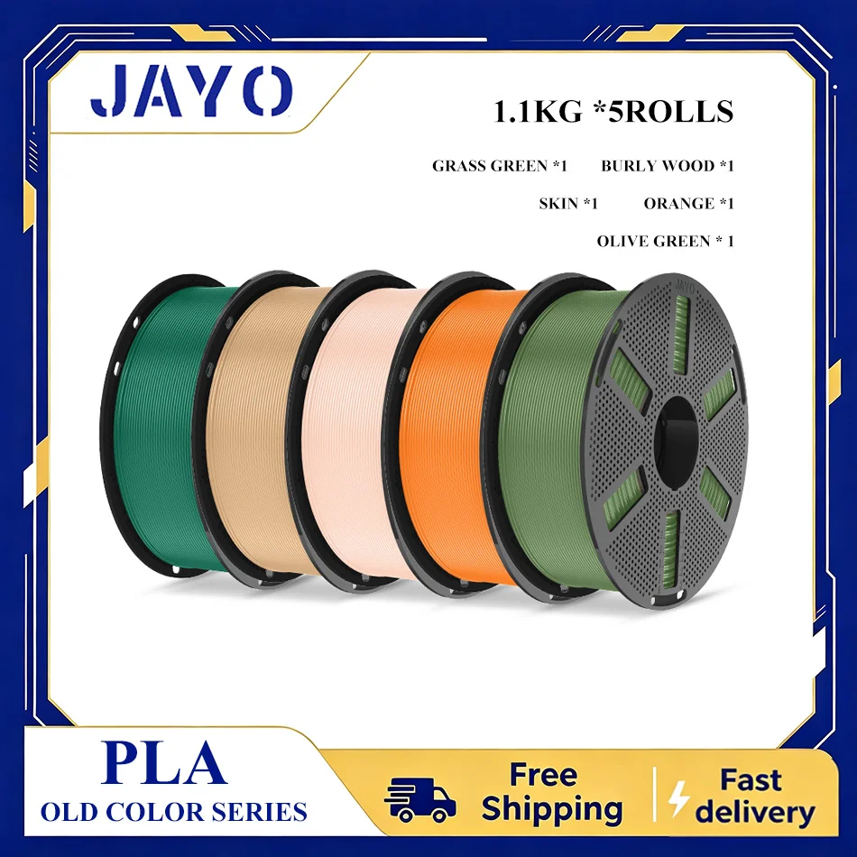 JAYO PLA Filament 5 Rolls 3D Printer Filament PLA 1.75mm Fits Most FDM 3D Printers Reusable Spool with 3D Filament Refills 1.1KG/Roll