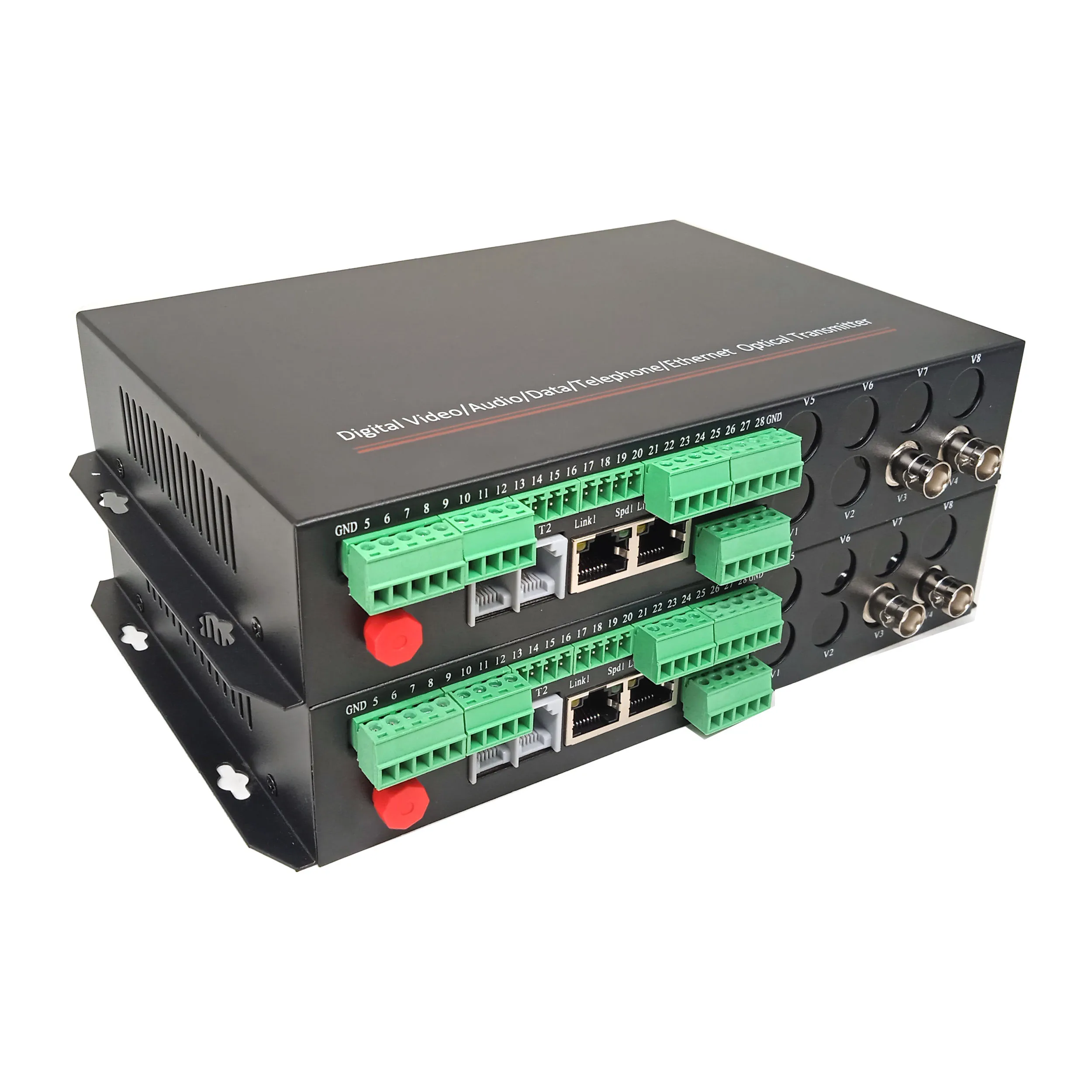 Multifuction 2 Analog Video Ethernet Contact closure Pots telephone RS422 232 over Fiber Extender FC Singlemode up 20Km 1 pair