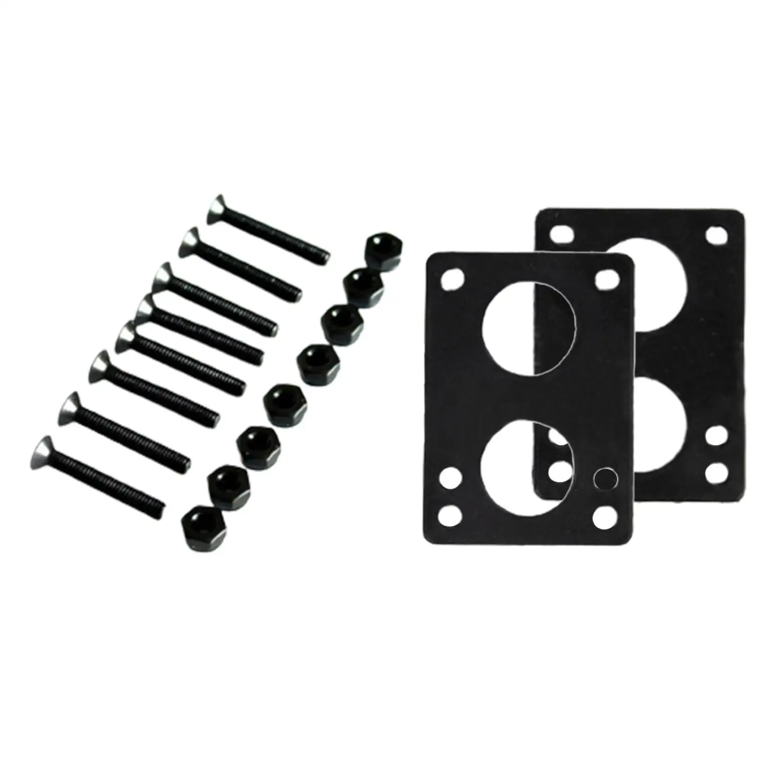 Set of 2 Longboard Skateboard Rubber Riser Pads + 16pcs Screws , Black