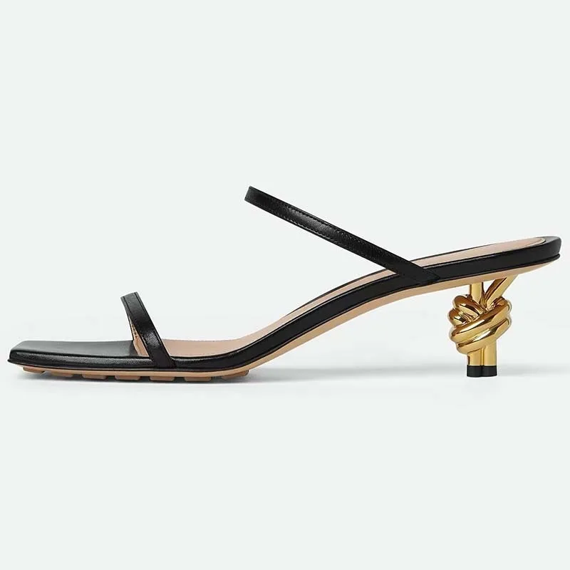 

Black Leather Knot Women Mules Low Heels Sandalias Femininas Open Toe Sandals Sexy Slippers Strap Shoes Zapatos Mujer Slides