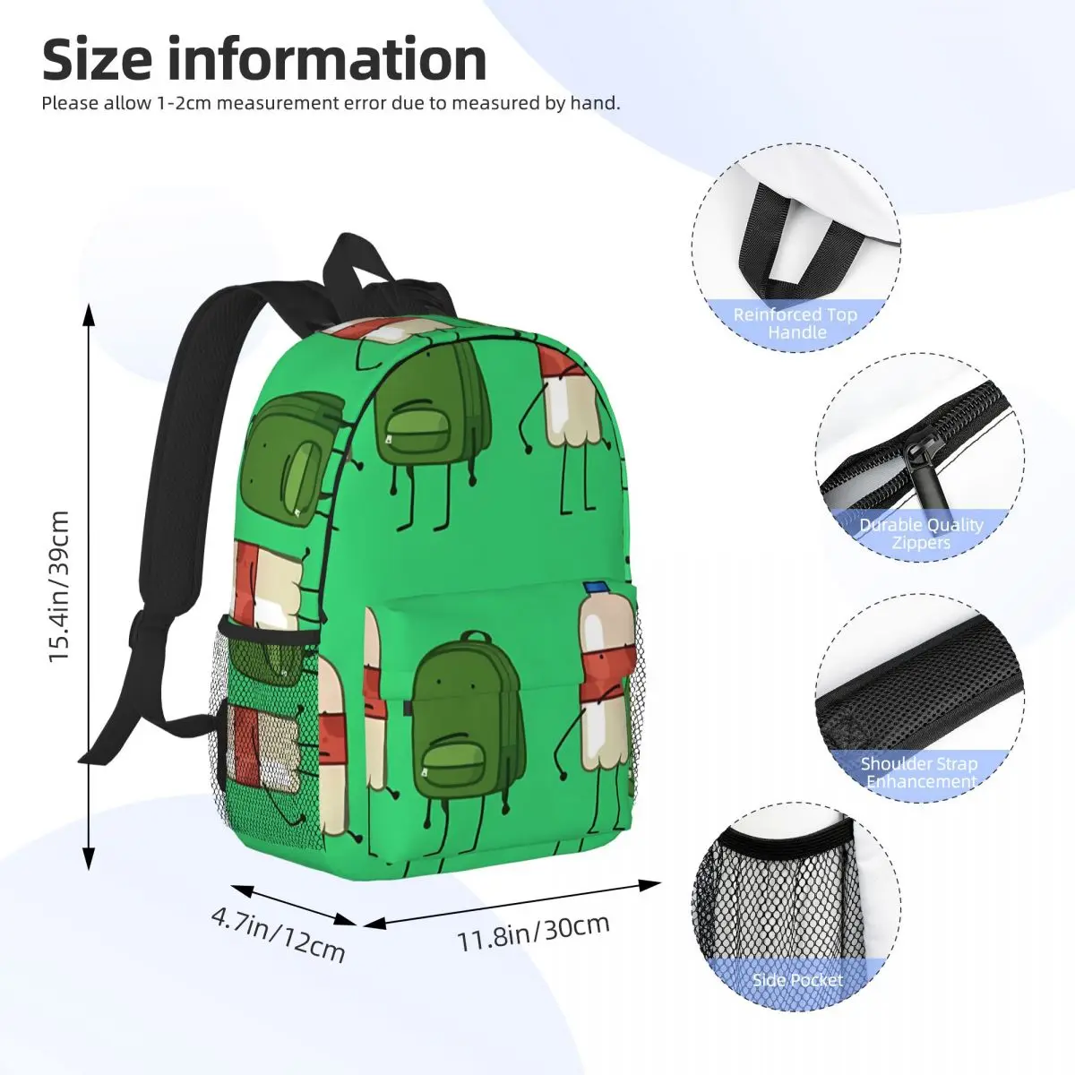 Mochila leve Hfjone Onehfj, elegante saco de escola padrão, impressão, novo, 15"