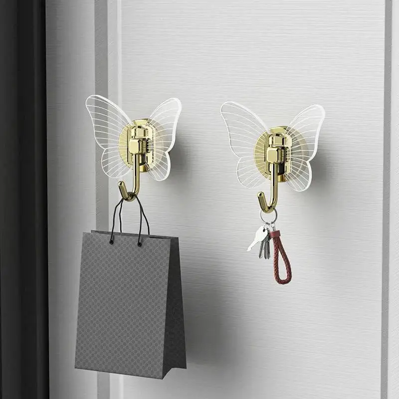 New Butterfly Shaped Self Adhesive No Drill Wall Hooks Strong Load Bearing For Hanging Bags Keys Towels