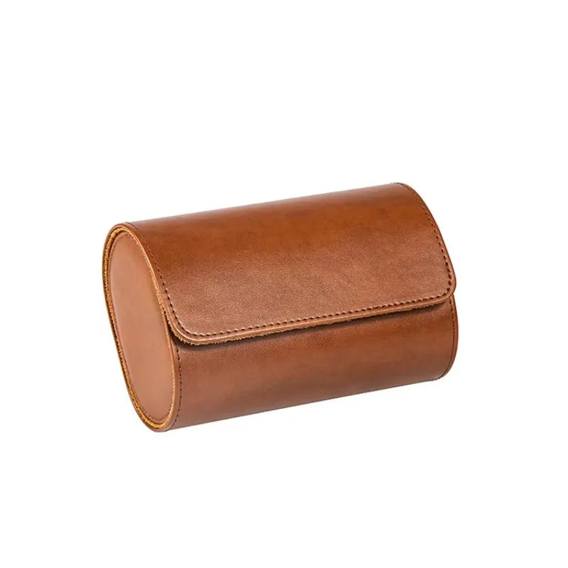 Brown polyurethane watch roll box fashionable portable travel case with 1 2 3 slots stylish design for watch storage