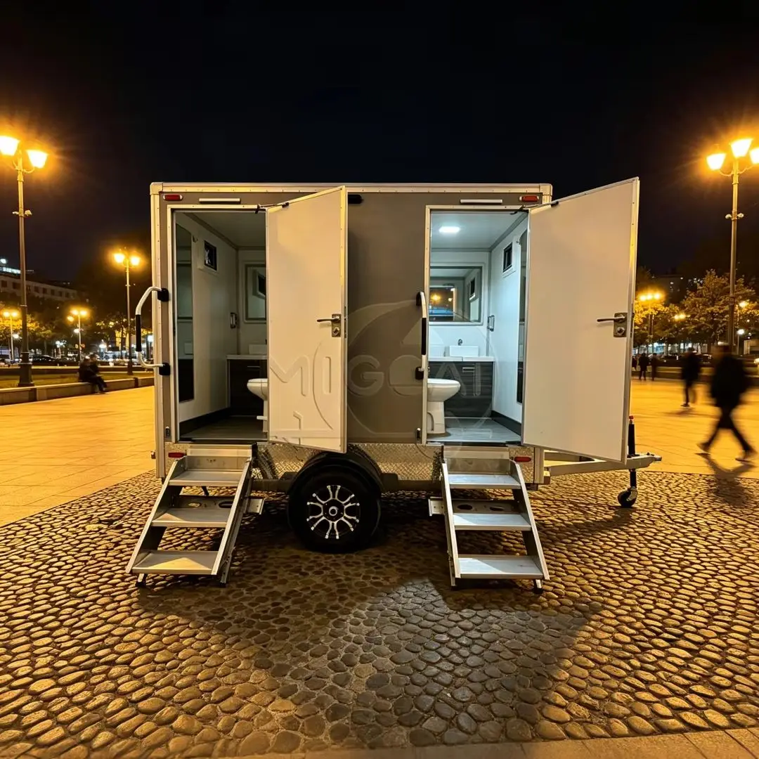 2-Stall Portable Restroom Trailer with Steps, Mobile VIP Toilet for Events, Camping & Outdoor Parties