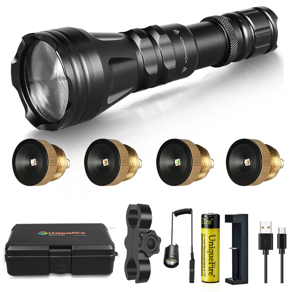 

UniqueFire 2001 Fresnel Lens IR 940NM 850NM LED Flashlight Set+ Red Green White LED Pill+Scope Mount+Charger Zoom Hunting Torch