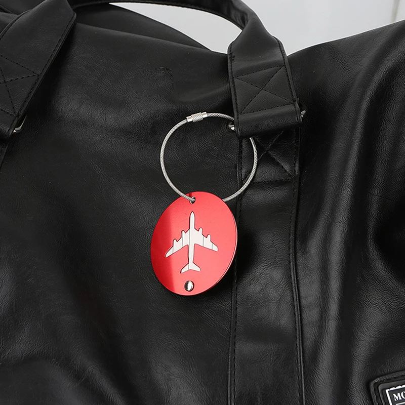 Etiquetas redondas de aleación de aluminio para equipaje de avión, accesorios de viaje para mujer o hombre, etiqueta de tarjeta de identificación