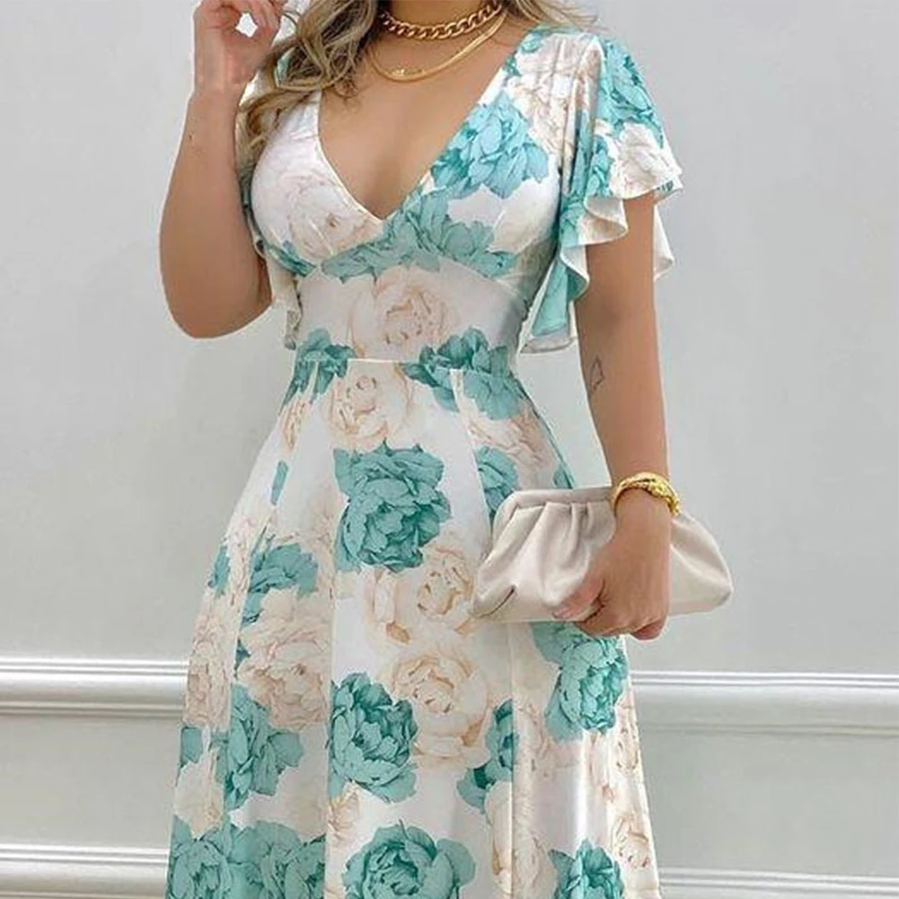 

Flower Print Womens Dress Women Long Dress Beach Breathable Elegant High Waist Holiday Plus Size Comfy Fashion