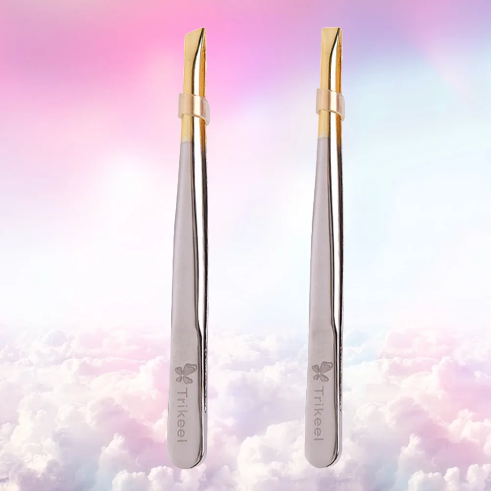 2 個ステンレス鋼眉毛ピンセット平口斜め口眉毛クリッパーまつげつけまつげクリップ旅行ピンセット