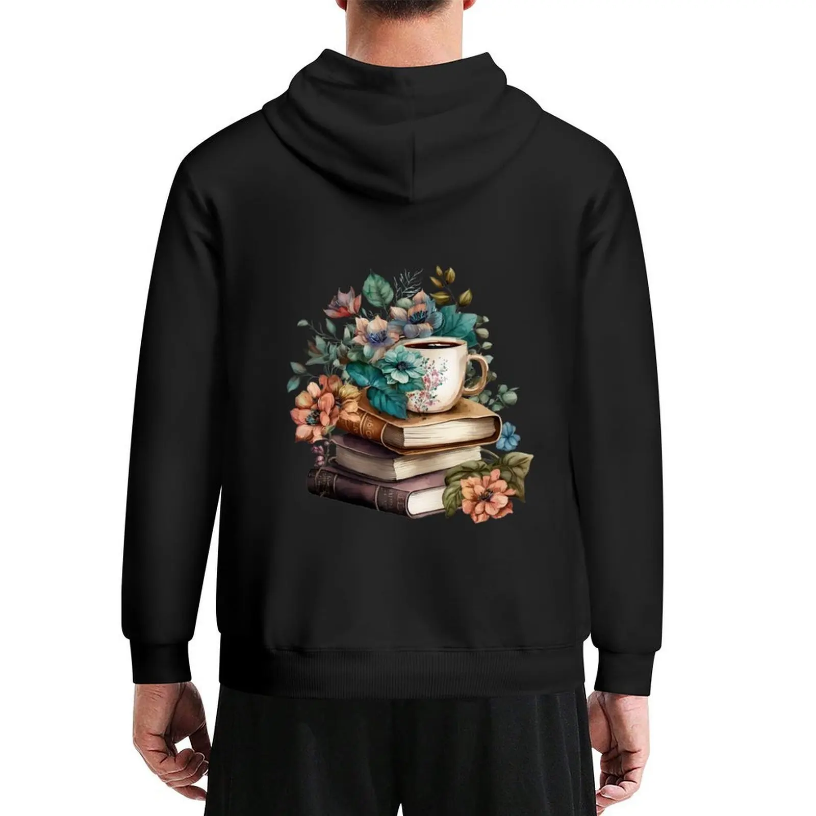 

Floral books and a cup of coffee Hoodie mens clothing autumn new products men's coat korean clothes new in hoodies & sweatshirts